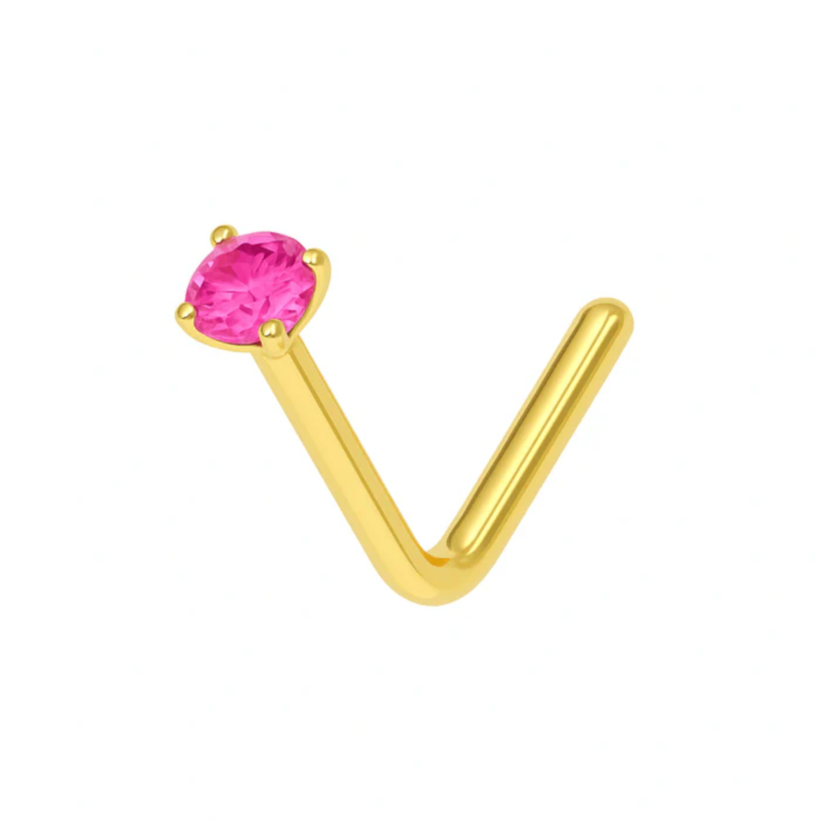 9K Solid Gold L-Bend Crystal CZ Nose Stud Pin Women’s Piercing Jewellery