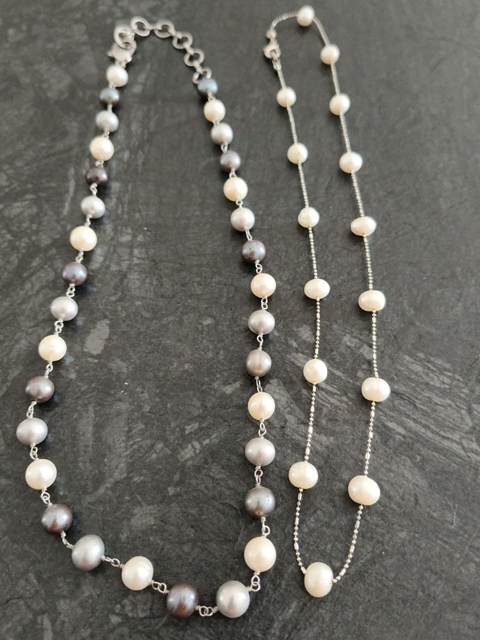 Lot 10 Assorted Genuine Pearl Necklaces – White Gray Brown – 2 With 925 Clasps