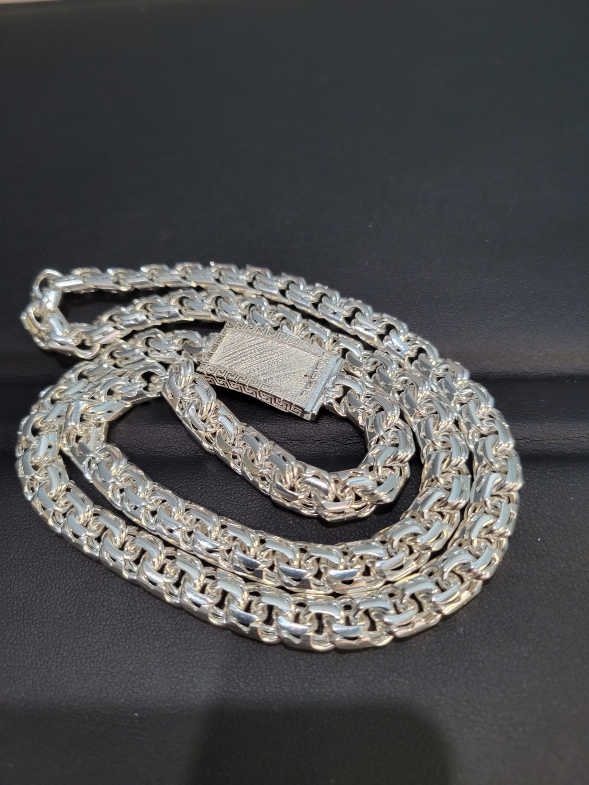 83g 925 sterling silver Chino Link Greek Lock Chain 26″ 9mm Plata Solida Cadena