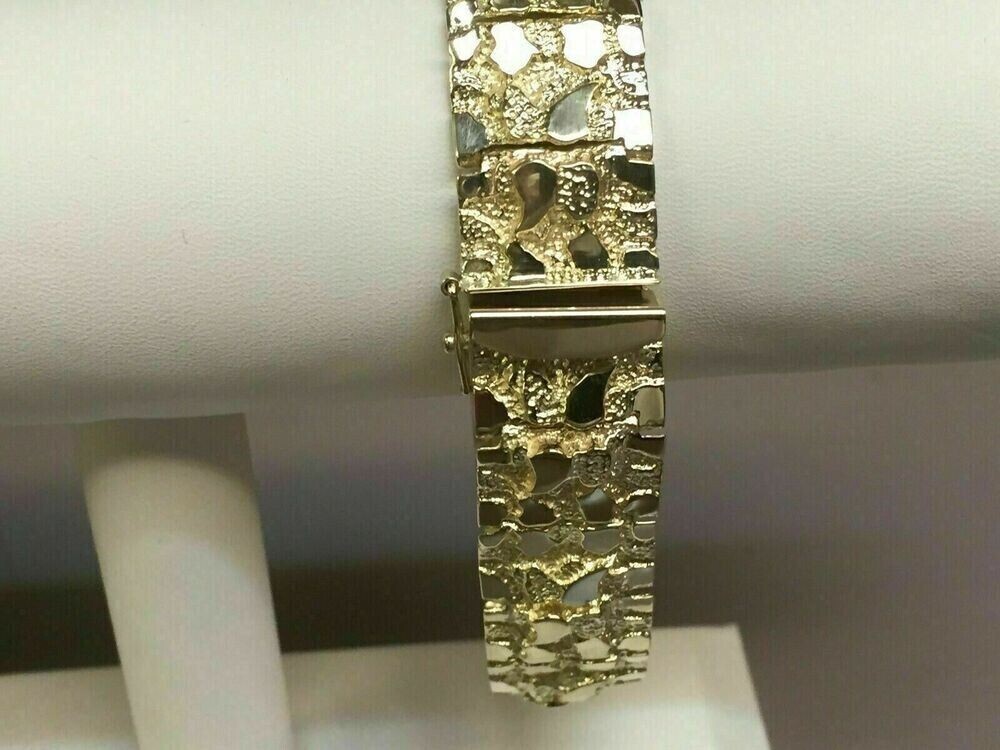 14k Yellow Gold Finish Handmade Adorable Men’s Nugget Bracelet 17 mm 8.5″ Inch