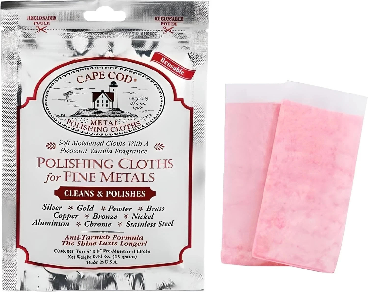 Cape Cod Polishing Cloths for Fine Metals, 2 Clothes Inside, Polish Watches