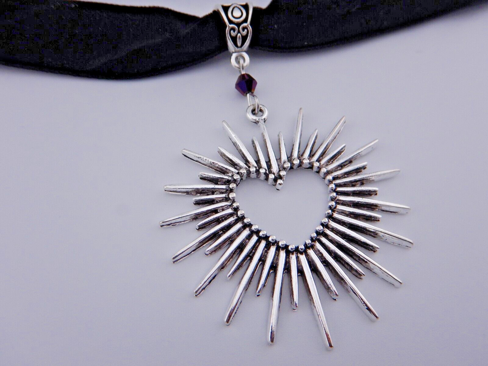 SPIKED SACRED HEART BLACK VELVET CHOKER NECKLACE gothic grunge necklace punk 2A