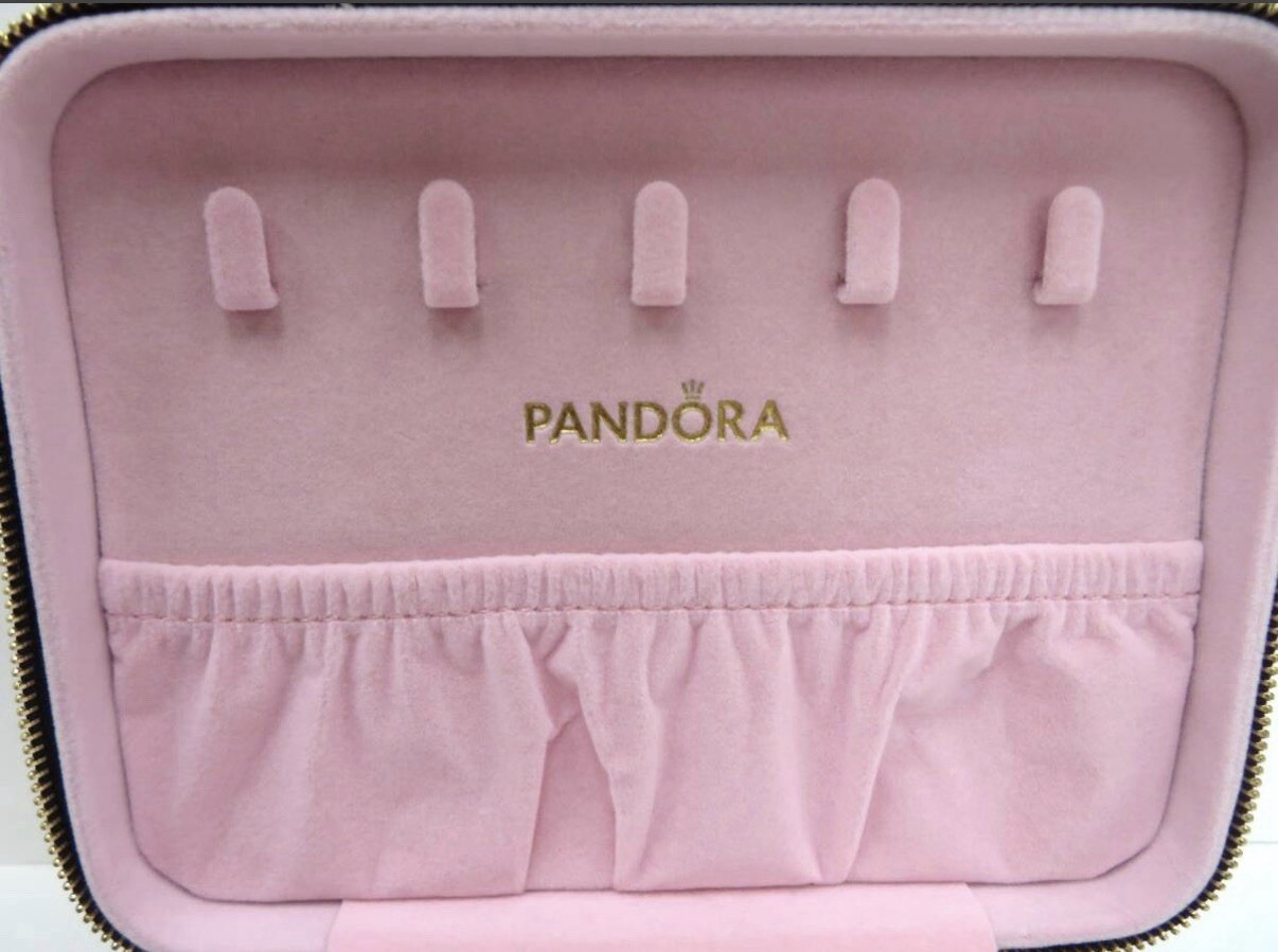 PANDORA Jewelry Box Organizer Storage Black Pink Design with Mirror JAPAN NEW