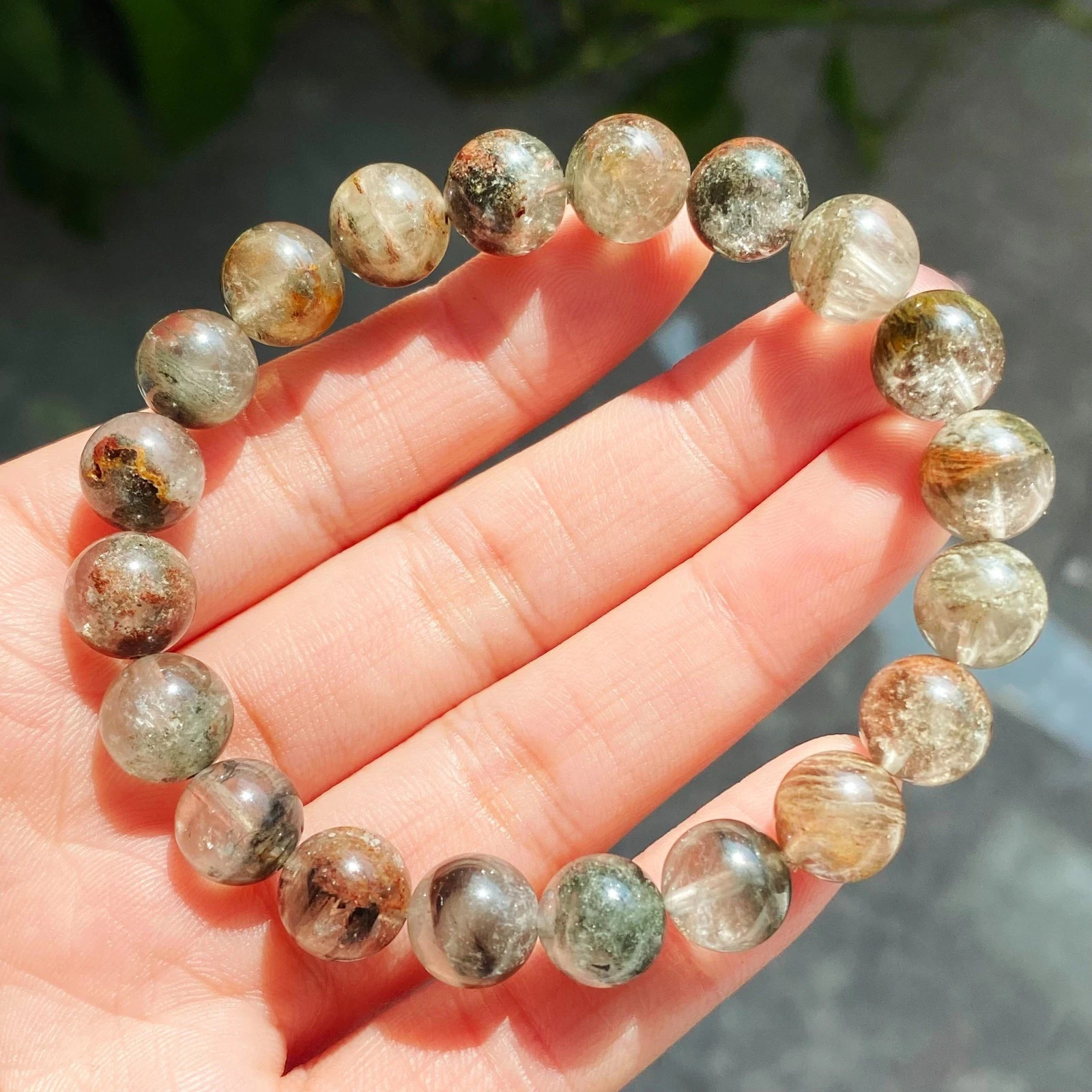 9mm Natural Color Phantom Ghost Quartz Stretch Crystal Beads Bracelet 2359