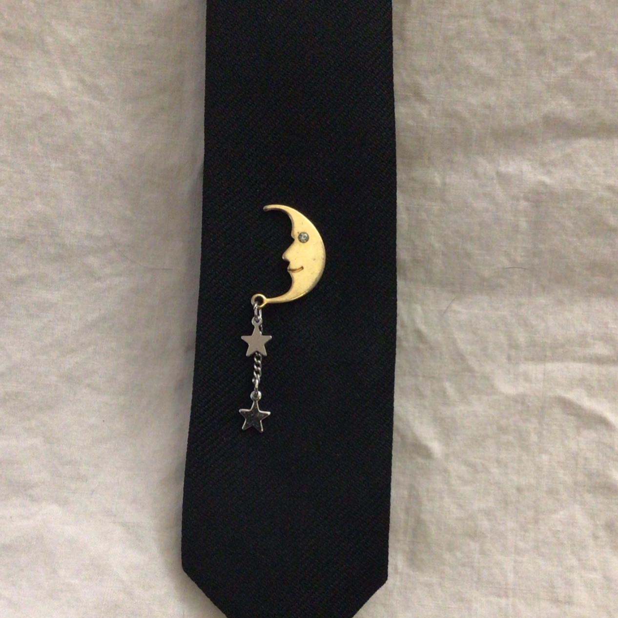 Gold Silver Color Tie Chain Moon Star Shape Men’s Celestial Theme with Chain
