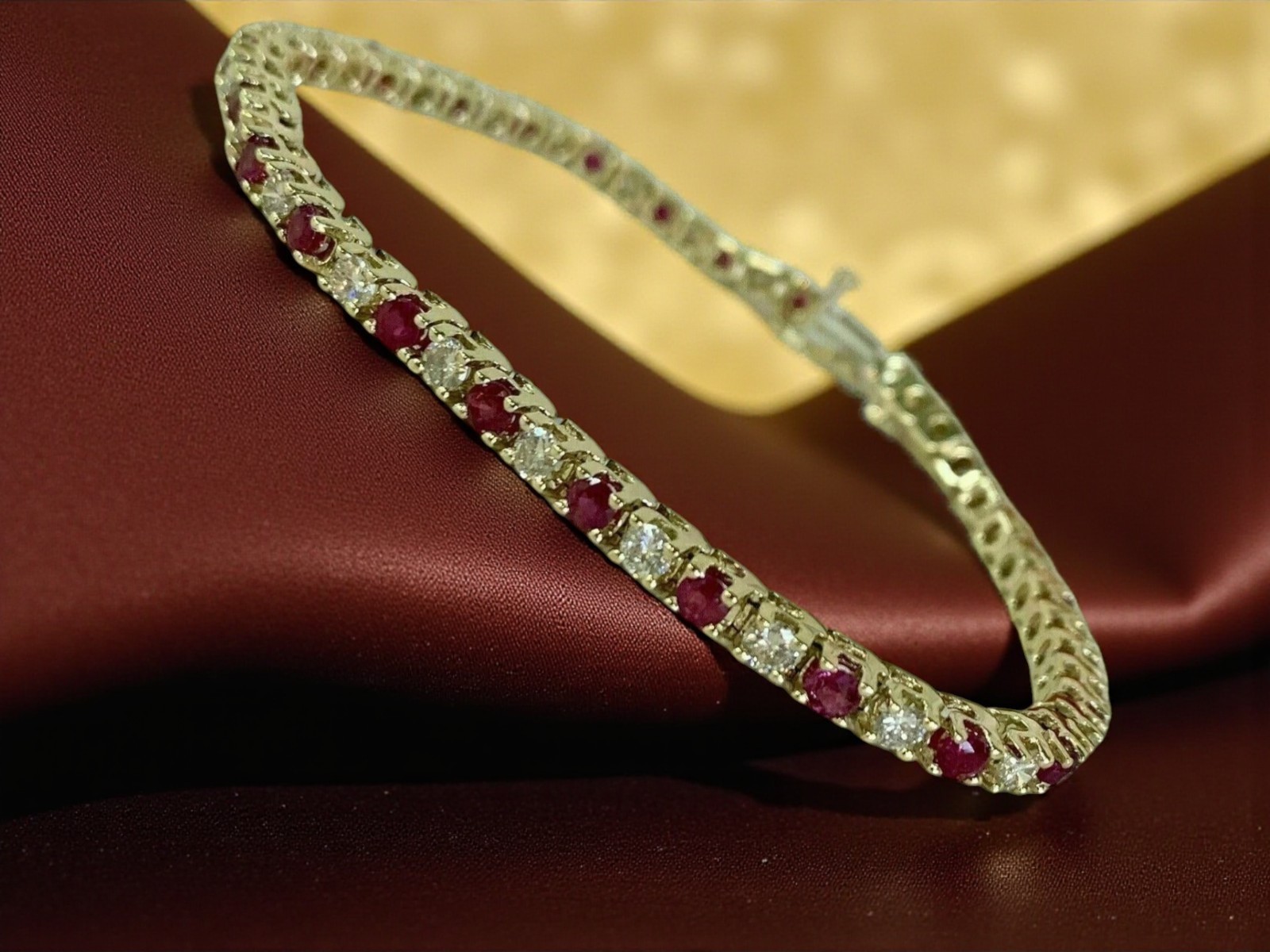 9Ct Moissanite Ruby & Diamond Women 7.5″ Tennis Bracelet Vermeil gold Finish
