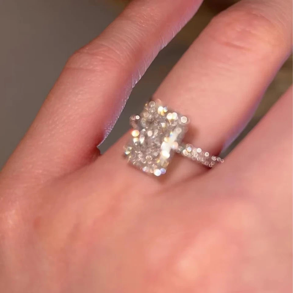 5.30CT Radiant Cut Lab-Grown/CVD Diamond Women’s Engagement Ring 14K White Gold