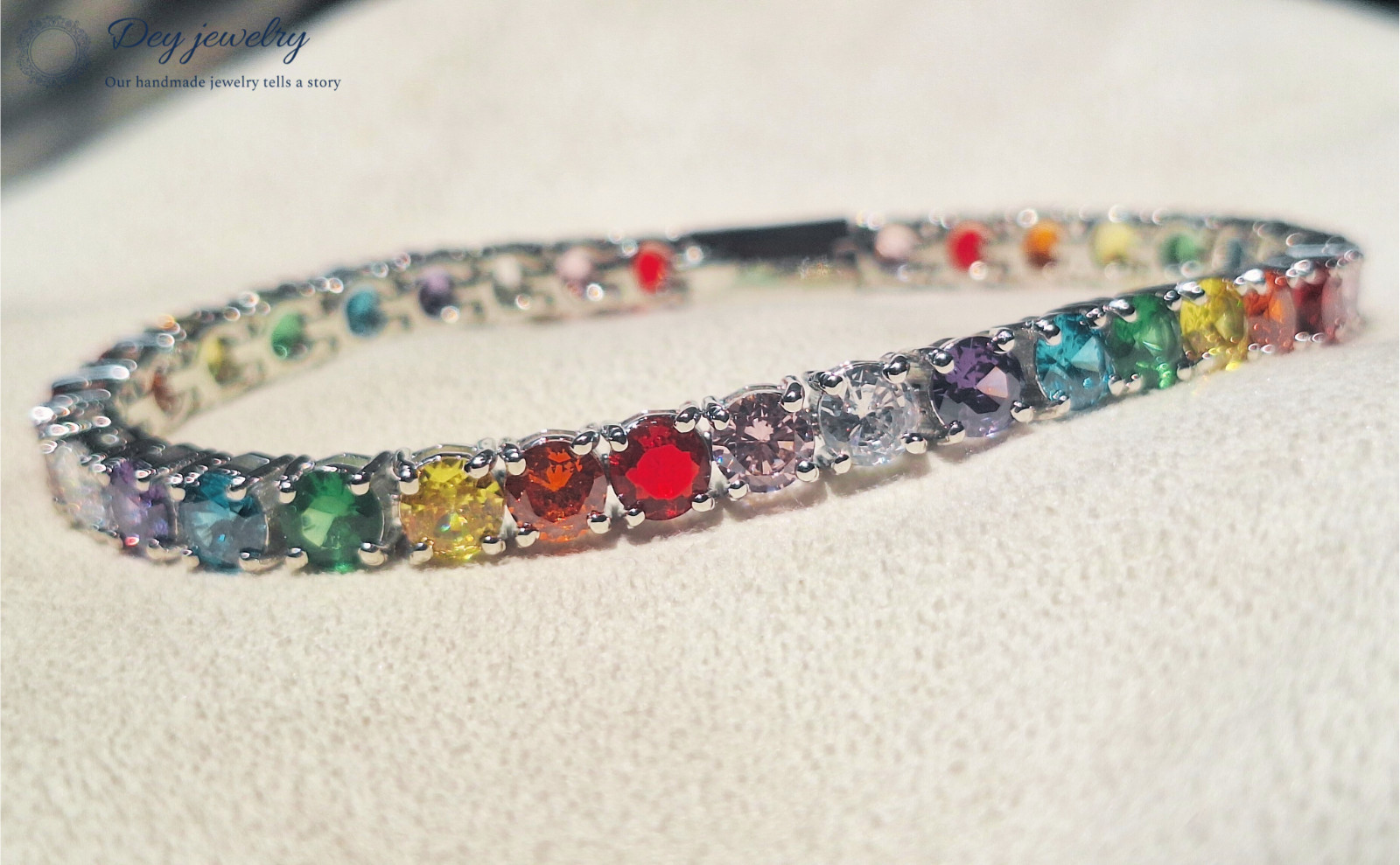 Lab Created Multi Stone Round Shape 925 Sterling Silver Tennis Gift bracelet