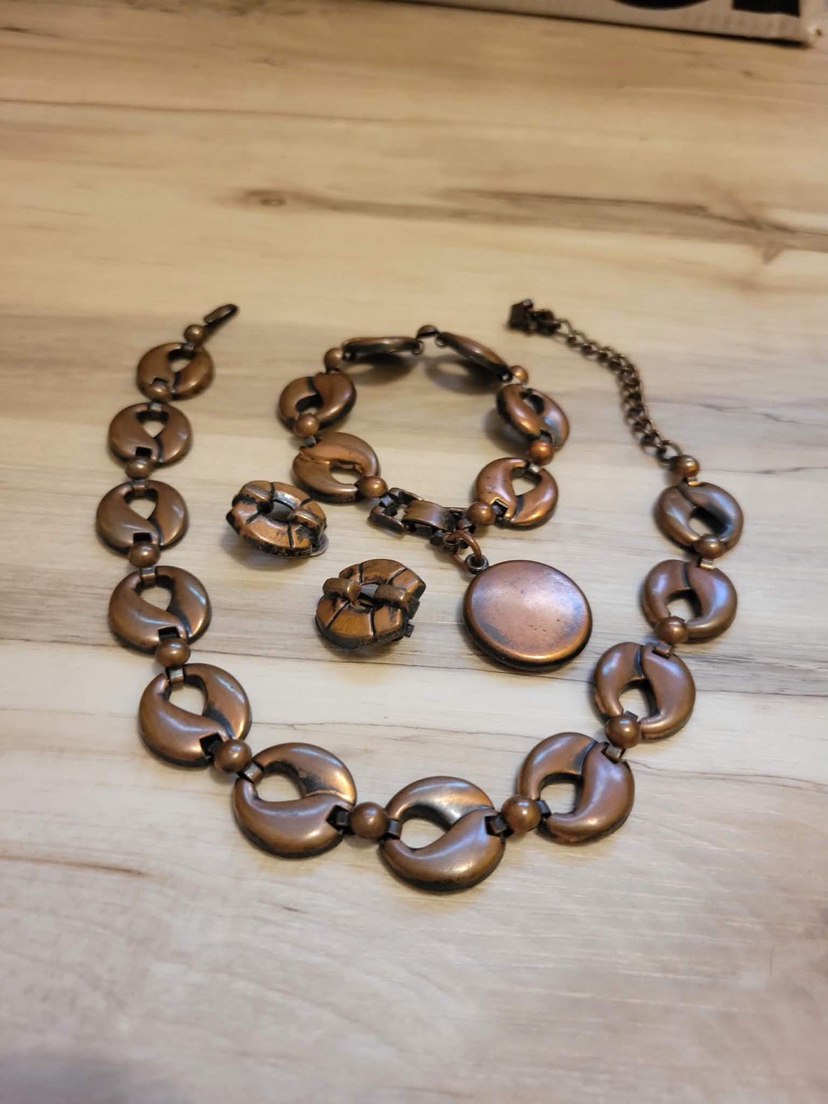 Vintage Copper Beads and Metallic Coated Beads Necklace Set, Earrings, Bracelet