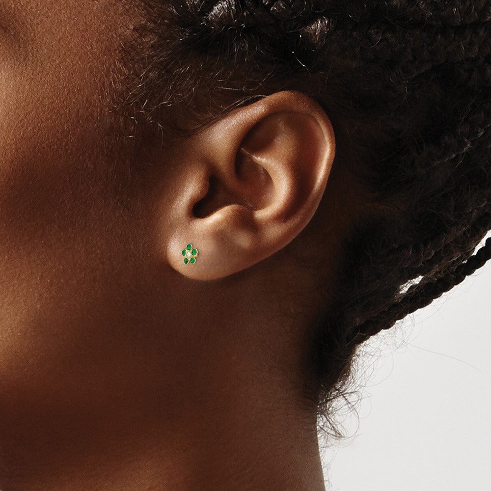 Inverness 14k 5mm MAY Green Emerald Crystal Flower Birthstone Piercing Earrings