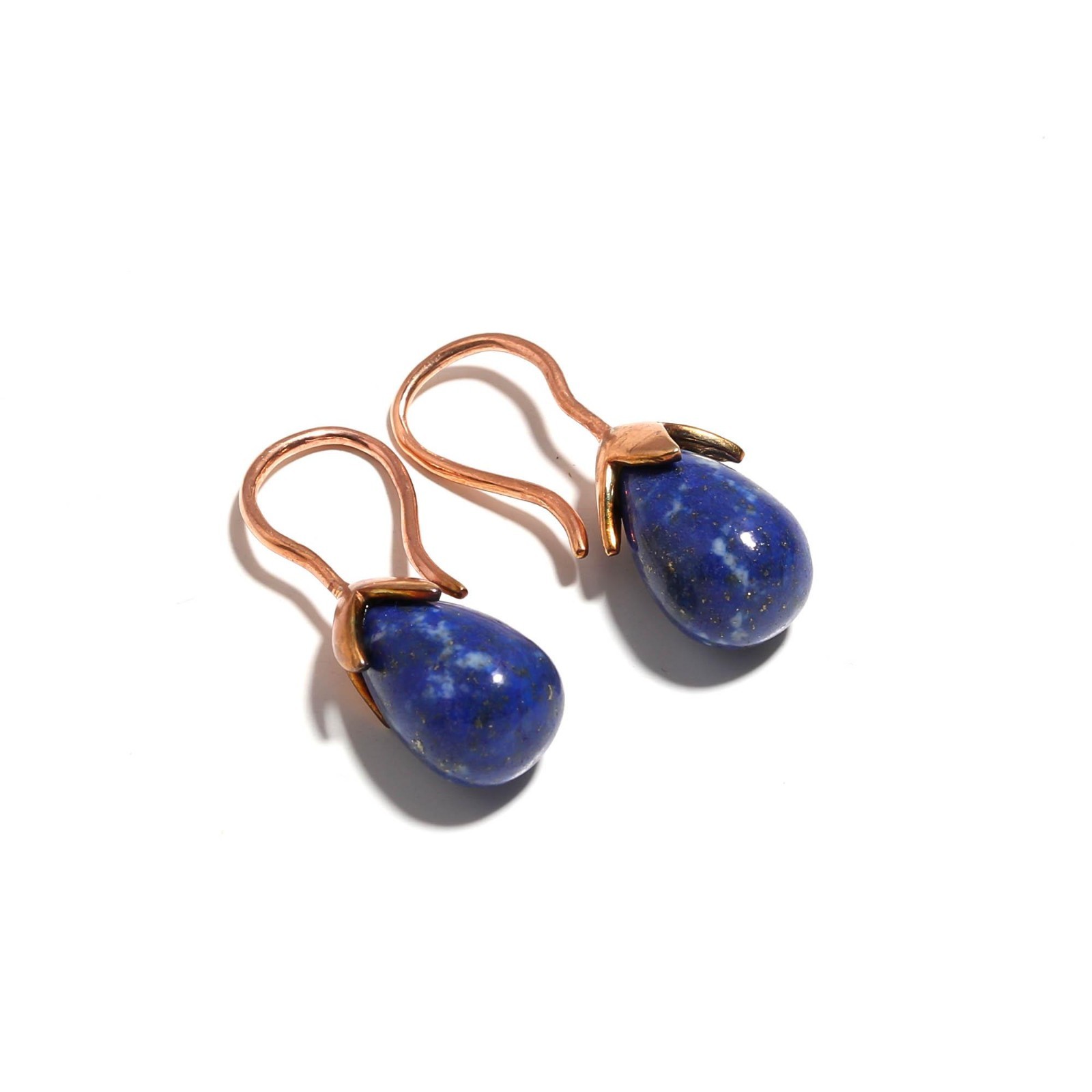 Natural Lapis Lazuli Teardrop Dangle Earring Rose Gold Fill Solid Silver Jewelry