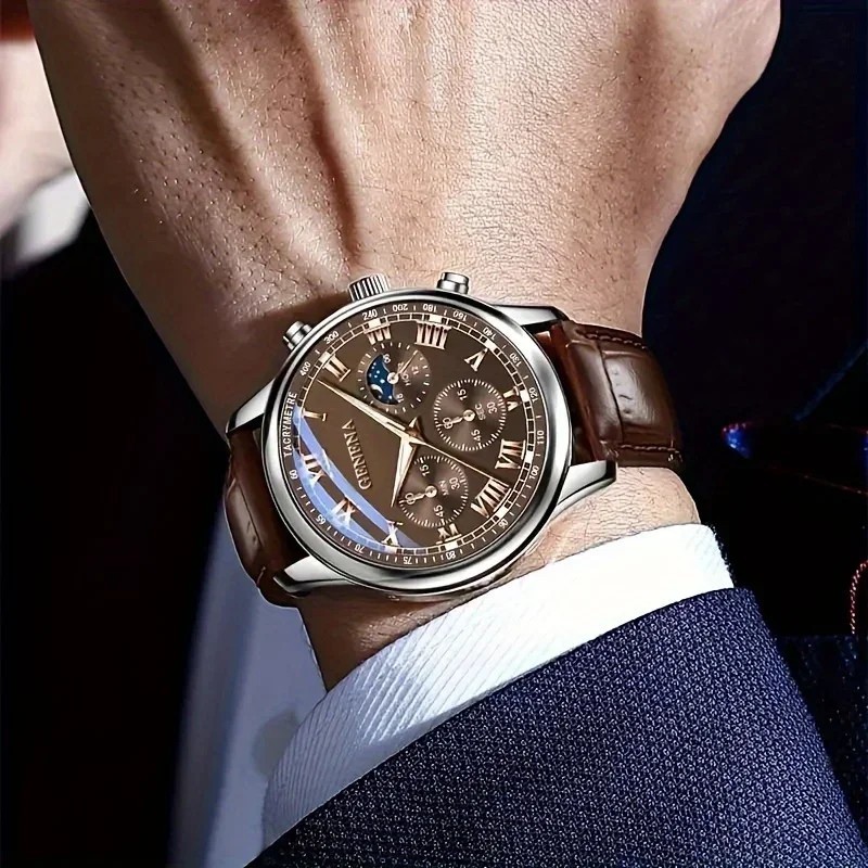 Luxury Men’s Business Quartz Watch Brown Leather Casual Wristwatch Best & Good
