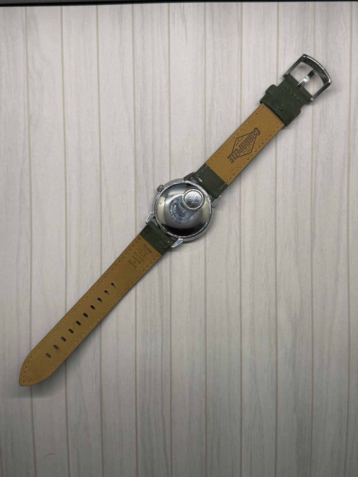 Vintage 1975 Timex Electric Dynabeat Mens Silver Champagne Date Green Leather