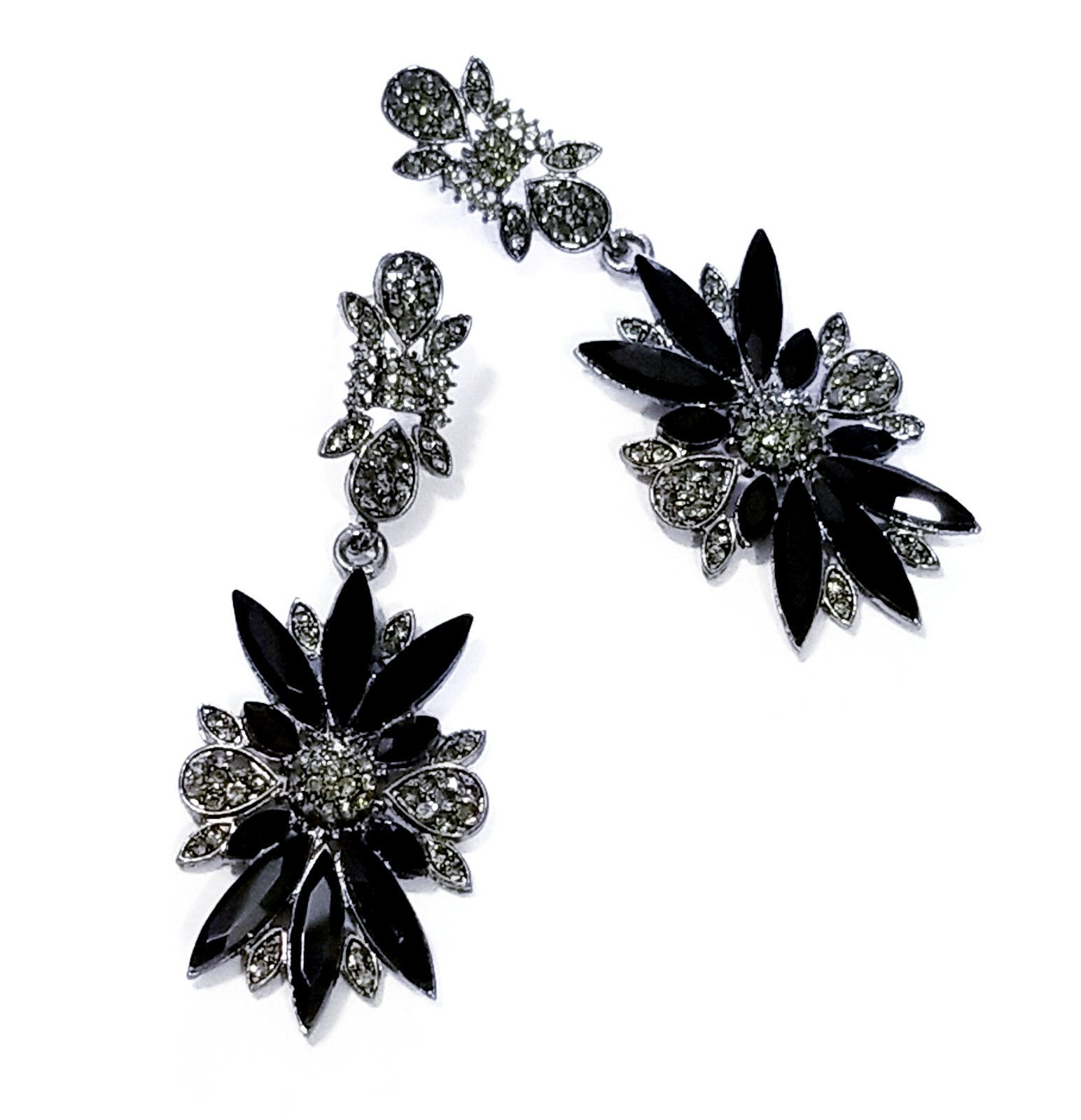 Rhinestone Chandelier Drop Earrings Steampunk Prom Pageant Jewelry 2.8 in Black