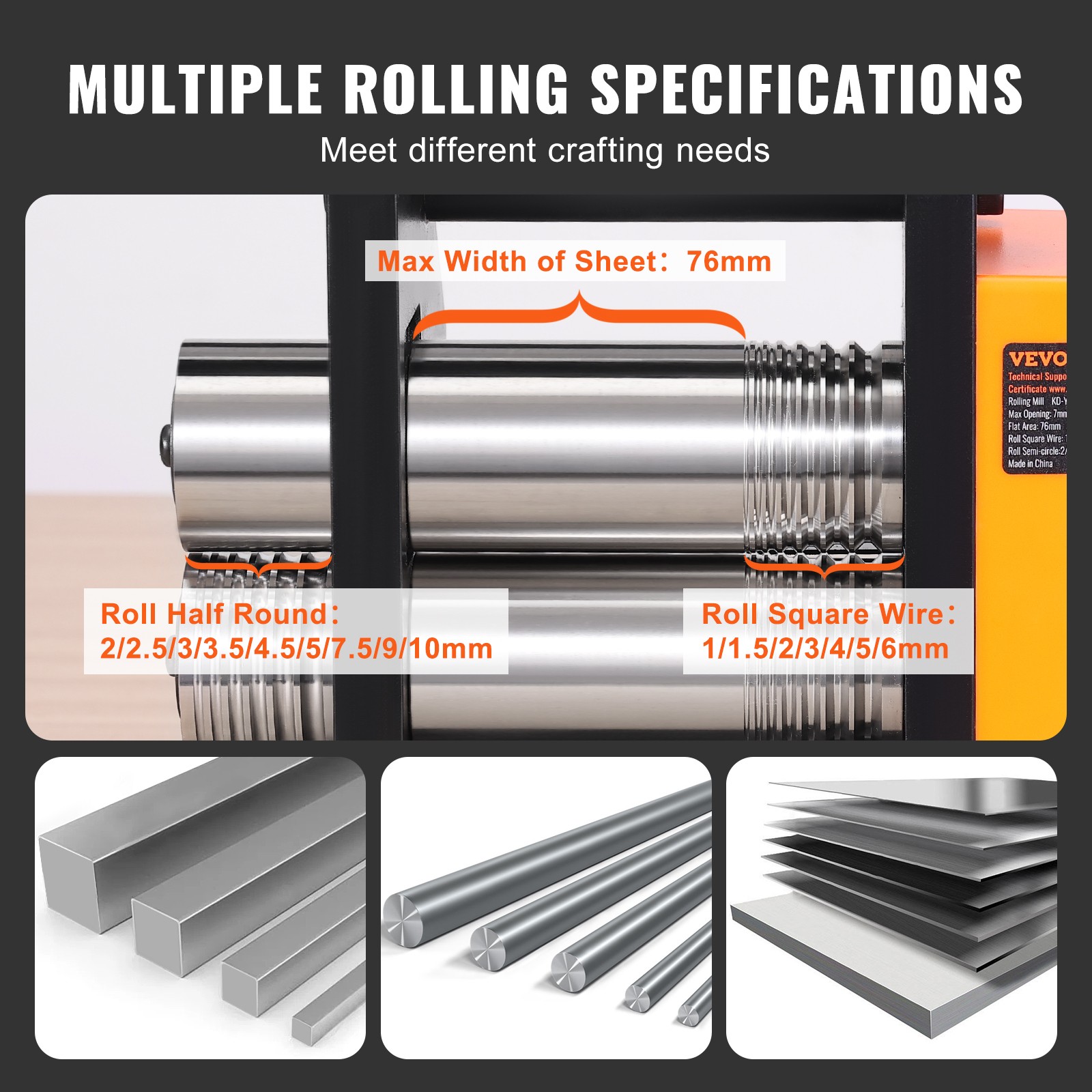 VEVOR Rolling Mill 3″/76 mm Jewelry Rolling Mill Machine 1: 2 Gear Ratio 3-in-1