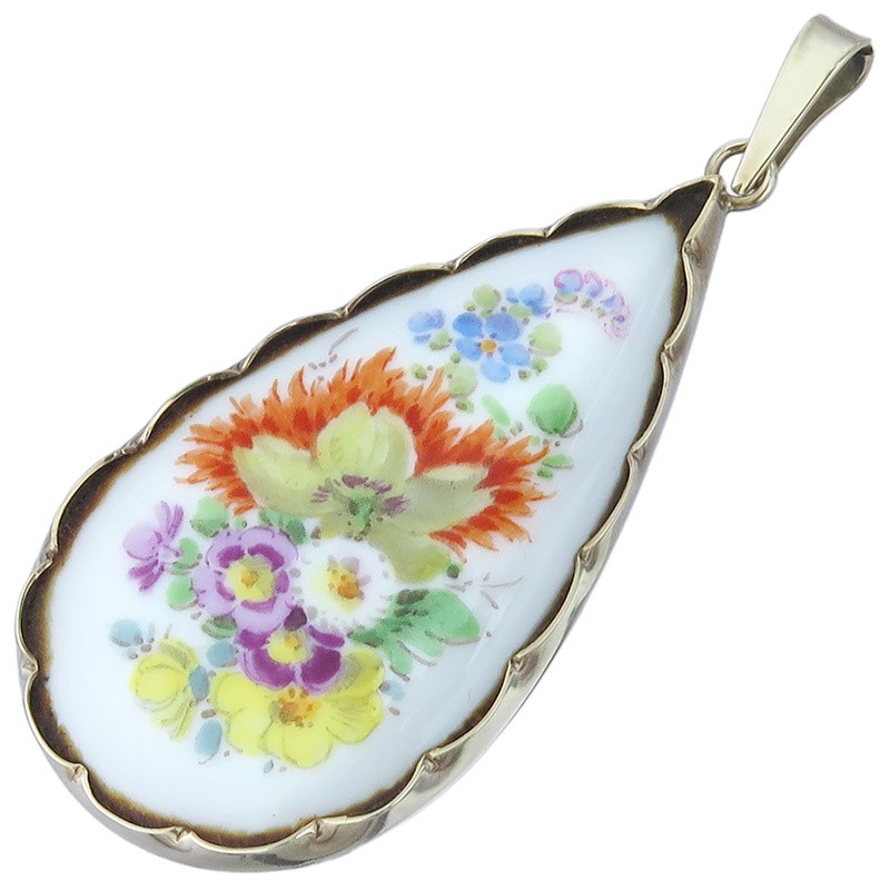 Meissen pendant flowers painting 333 Yellow gold