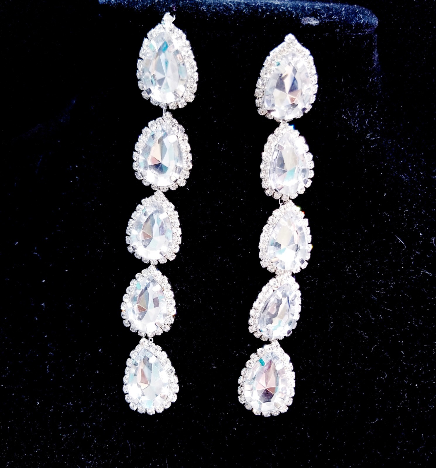 Bridesmaid Drop Dangle Chandelier Earrings 4.8 in Clear Rhinestone Pageant Prom