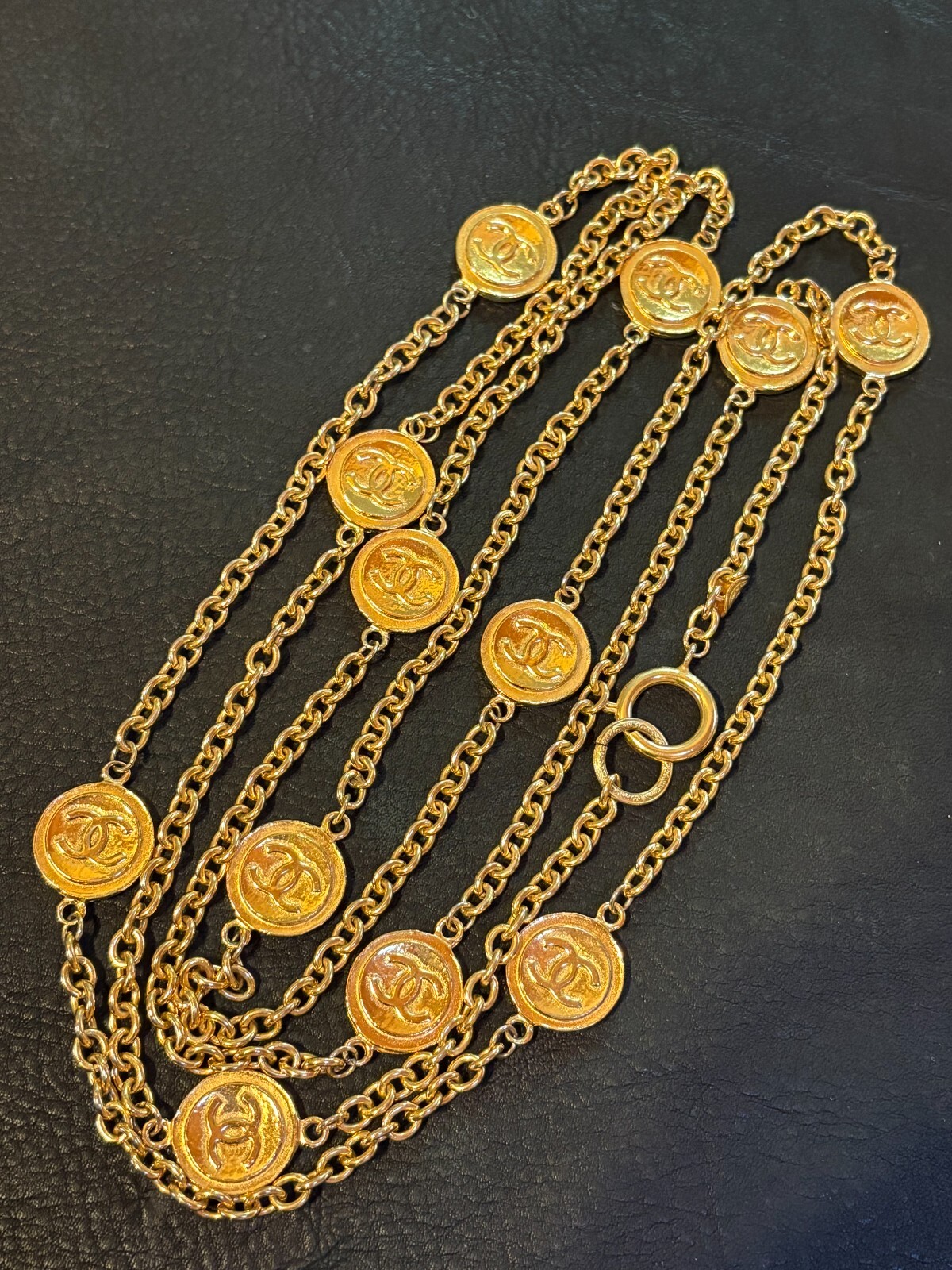 CHANEL Necklace AUTH Coco CC chain Rare Pendant Gold 180cm Choker Medal Coin F/S