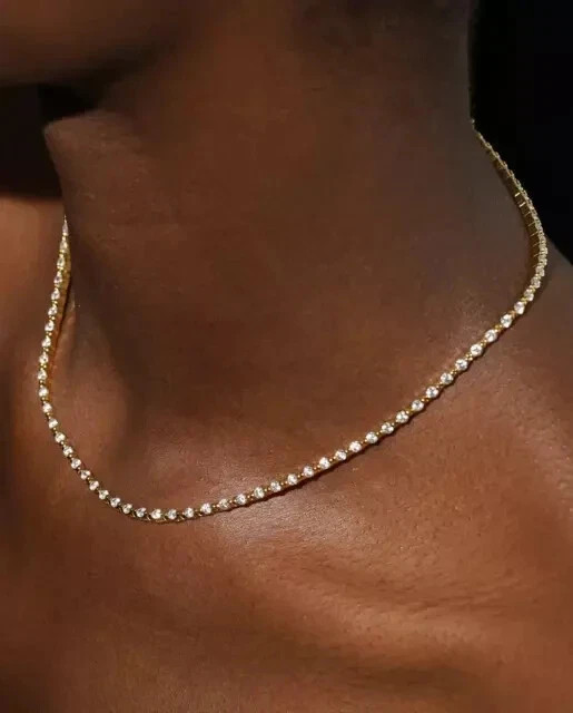 6CT Round Lab-Created Diamond Beauty Tennis Necklace 17″ in Yellow Gold Plated
