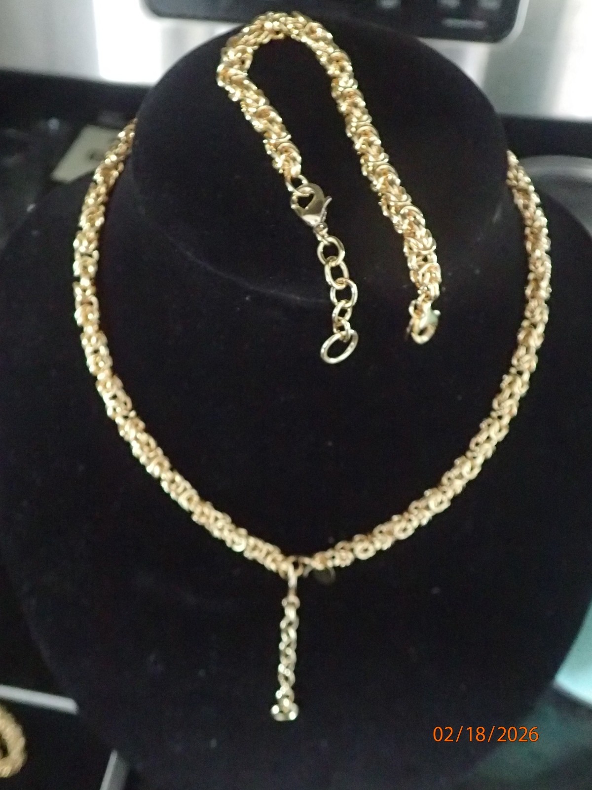 Bellezza 18k gold layrd Bronze Byzantine Necklace & Bracelet 2-piece Set 7″ 18″