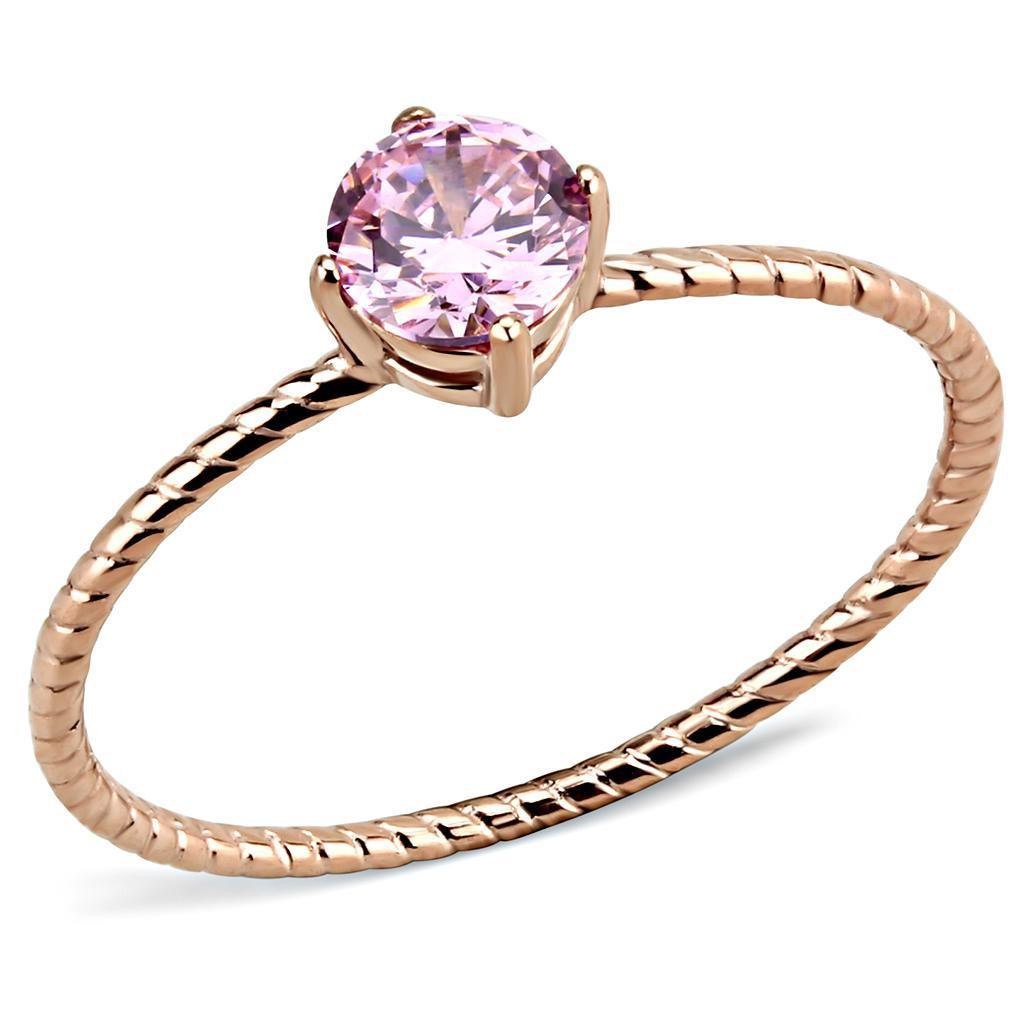 Dainty Rose Gold Plated Rose Pink Solitaire Twist Ring