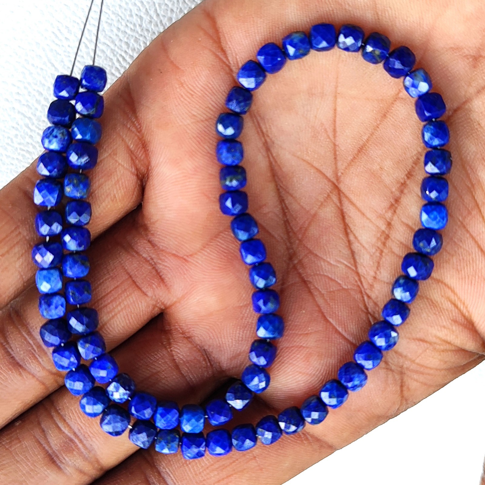 Natural Lapis Lazuli Faceted Cube Beads 12.5″ Strand 4.5mm Afghanistan Gems
