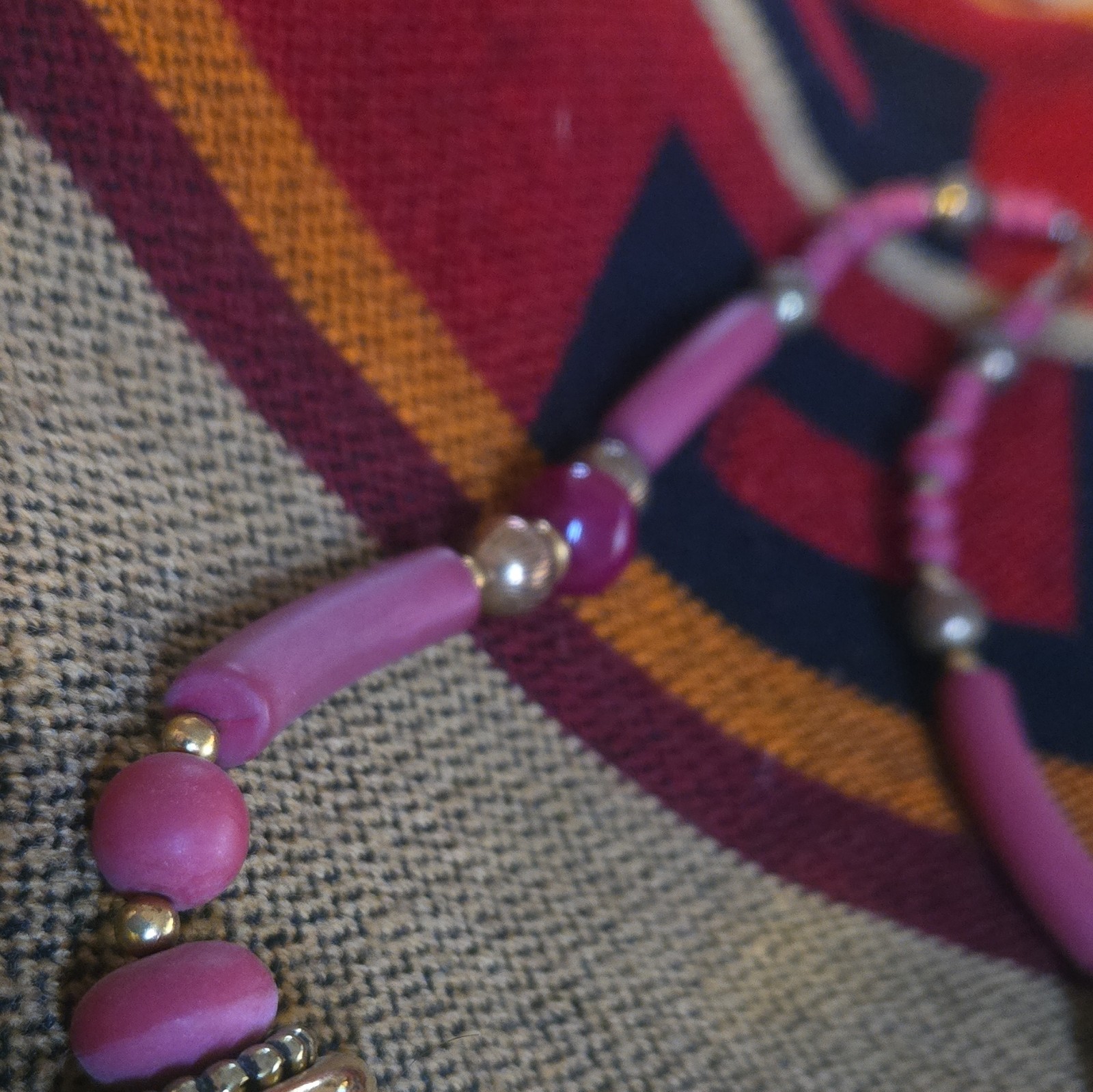 Pink Silver Tone Beaded Statement Necklace Plastic Metal Ball/Bead Chain Hook