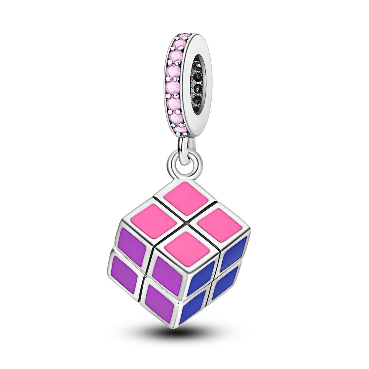 MULA 925 Sterling Silver Charm Colorful Rotating Magic Cube for Women Bracelet