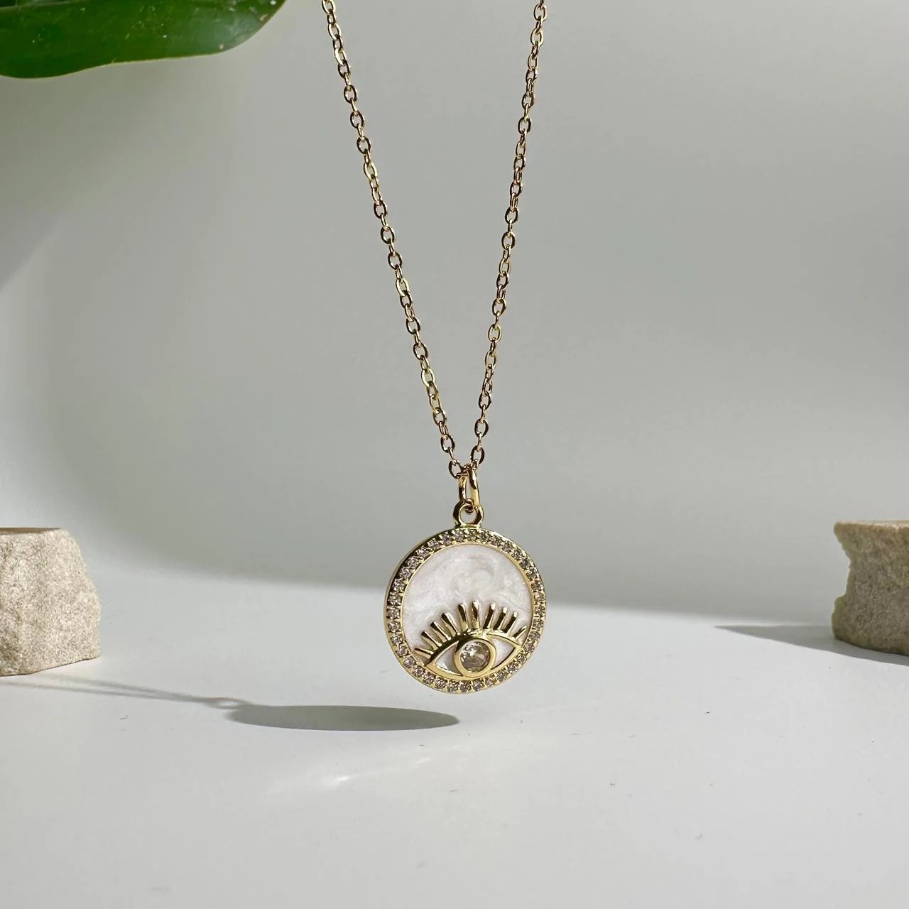 Natural Mop And Diamond Evil Eye Charm pendant 925 Silver Disc pendant for gift