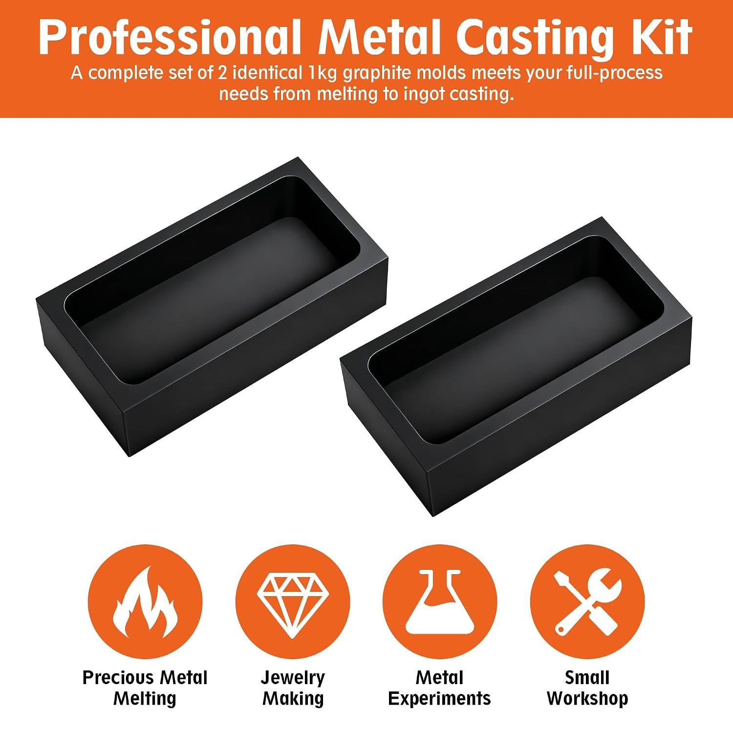 Graphite Ingot Molds 2 Pieces High Purity 1kg for Gold Silver Aluminum Casting