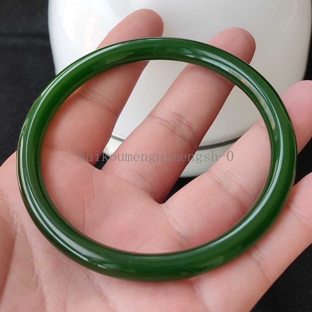 Certified Green 69mm Natural HeTian Jade Jasper Circle Big Bangle Bracelet 7977