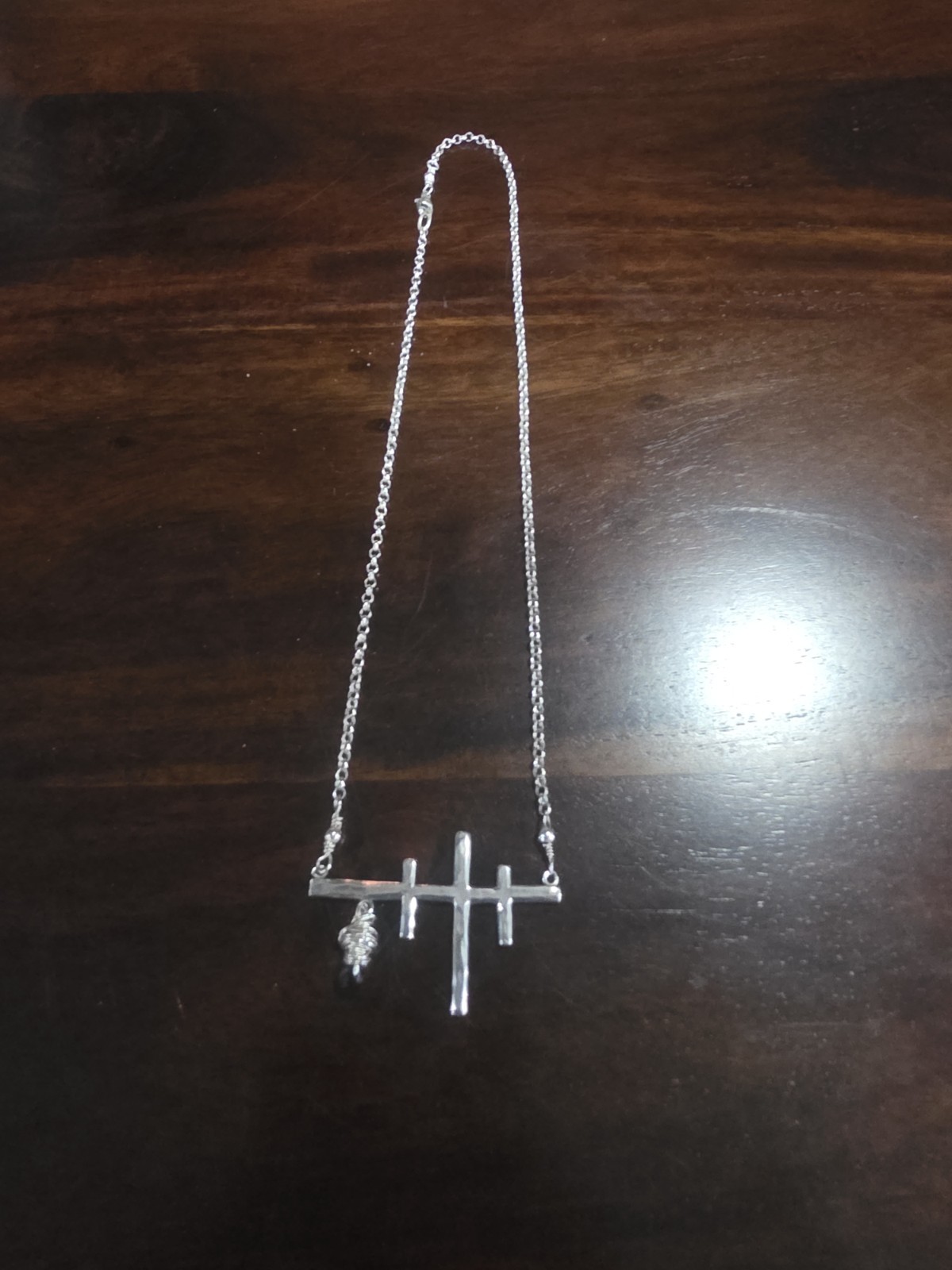 Sterling Silver 925 3 Crosses Necklace 9 Grams Red Stone