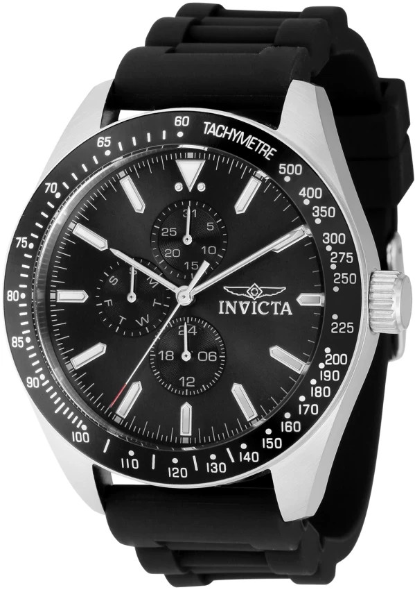 Invicta Aviator 38402 Men’s Quartz Chrono-Style 45mm Black Dial Silicone Watch