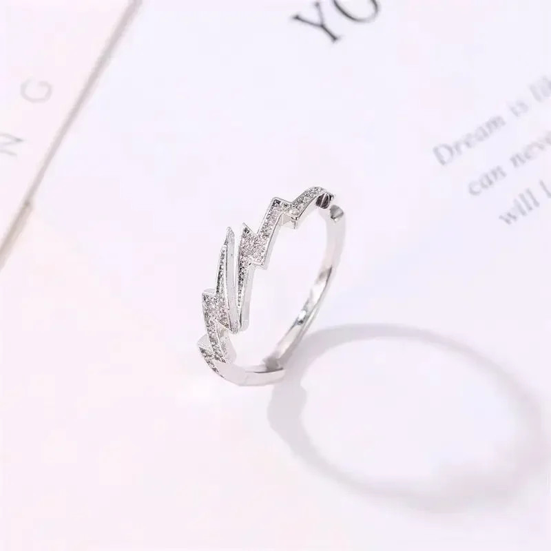 Lightning Open Ring Punk Gothic Silver Tone Adjustable Hip Hop Men Jewelry