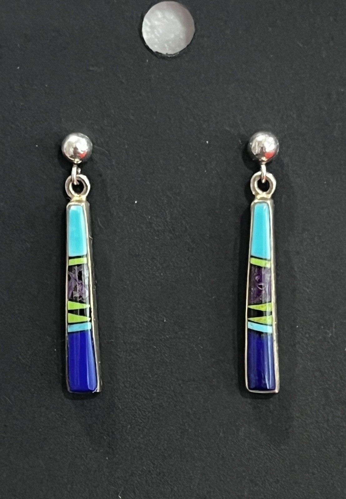 Rick Tolino Navajo Sterling Inlay Dangle Earrings Turquoise Sugilite Lapis Jade