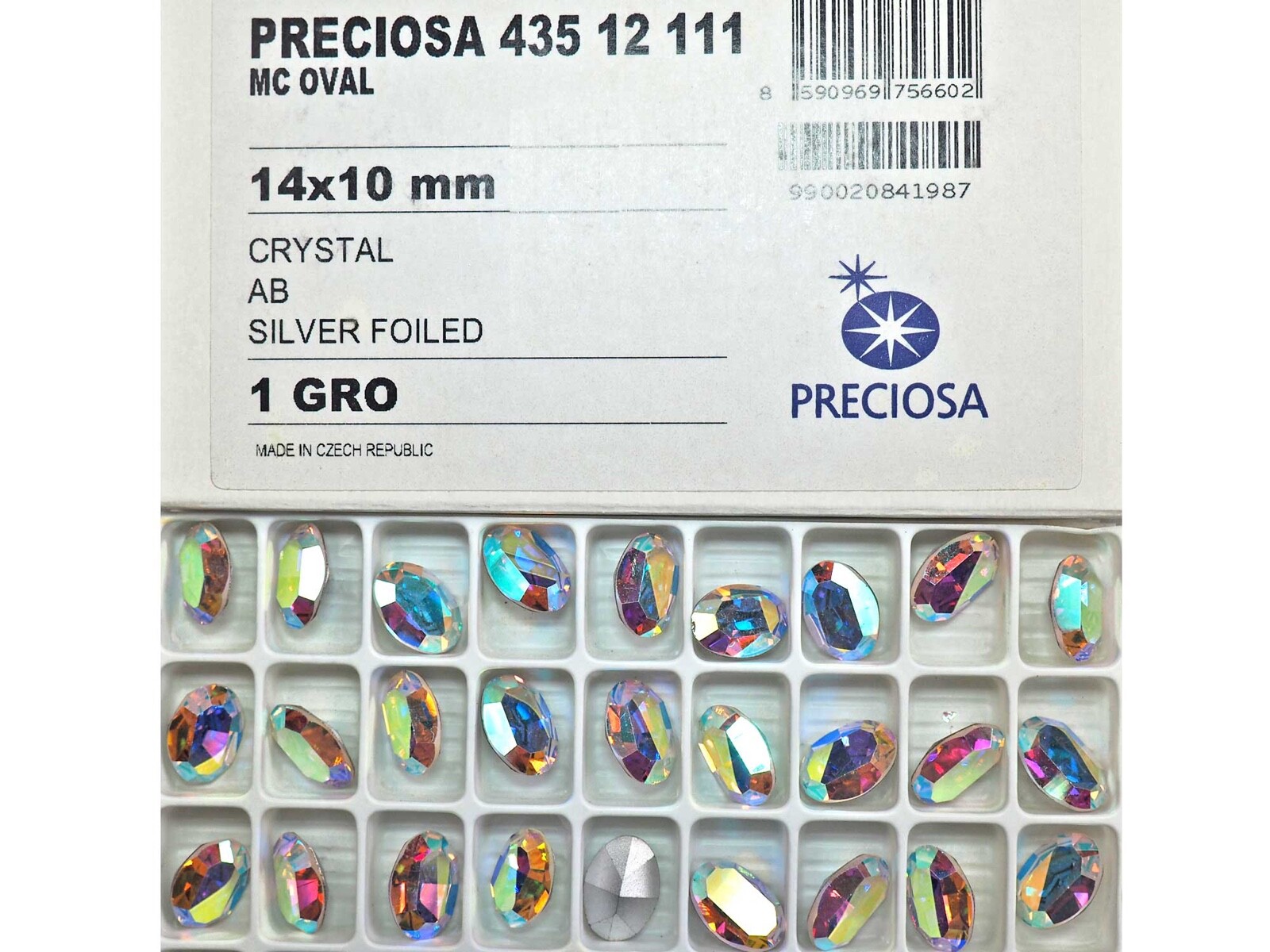 Crystal AB, Preciosa Czech MC OVAL Stones 14x10mm, 12 pieces, Silver Foil, P601