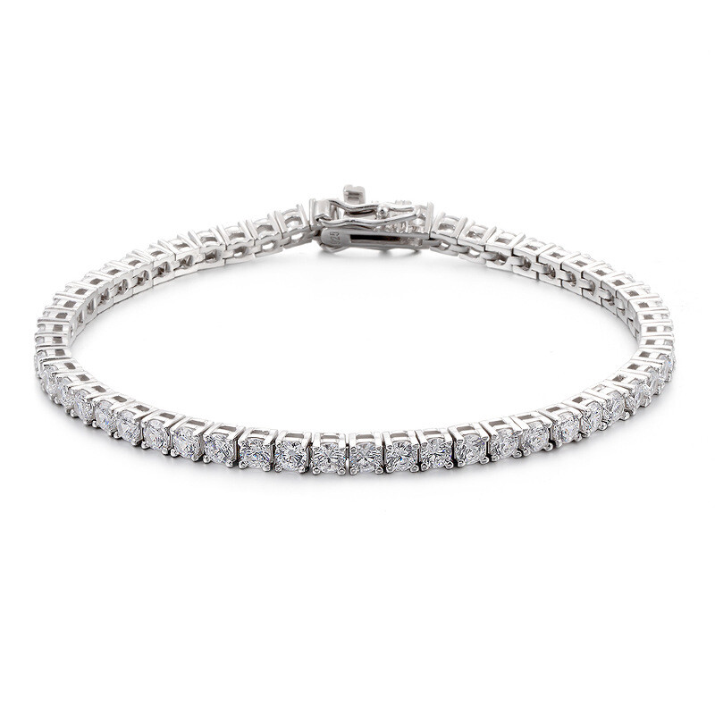 3mm Brilliant Cut Nature Zircon Tennis Chain Bracelet Women 925 Sterling Silver