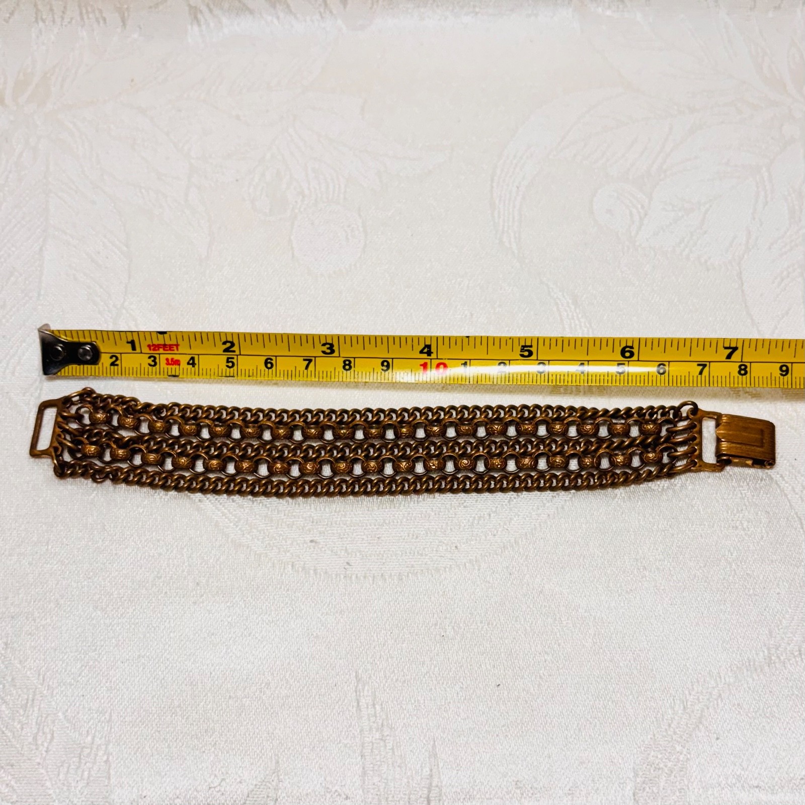 BRACELET brass metal five cable curb chains fold over clasp vintage 6 1/4″ circ
