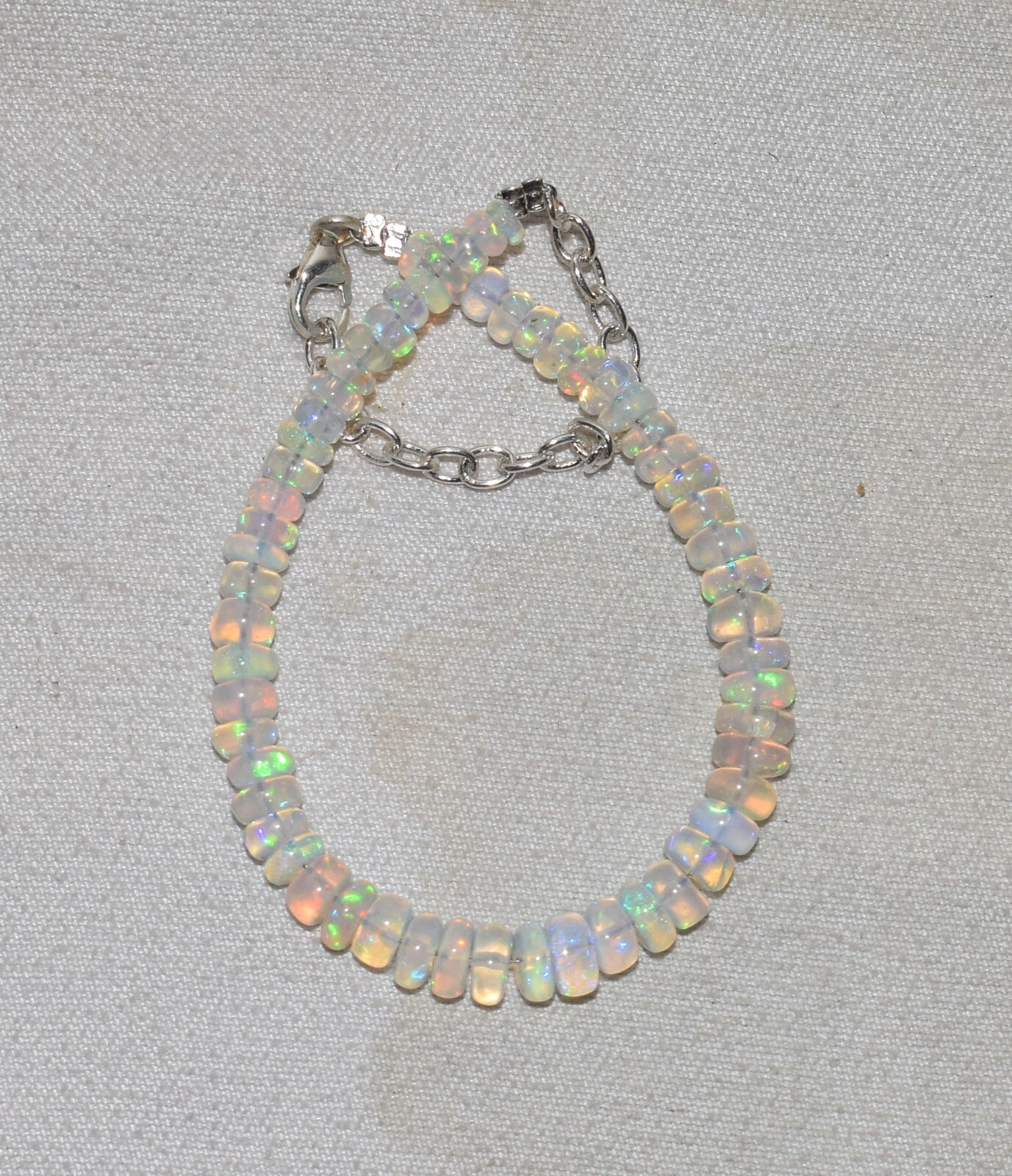 925 Sterling Silver Natural Ethiopian Opal Gemstone Beads 7″Bracelet F1728