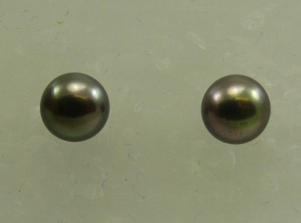 Freshwater Black Button Shape Pearl Earring 14k Yellow Gold Post and Push Back
