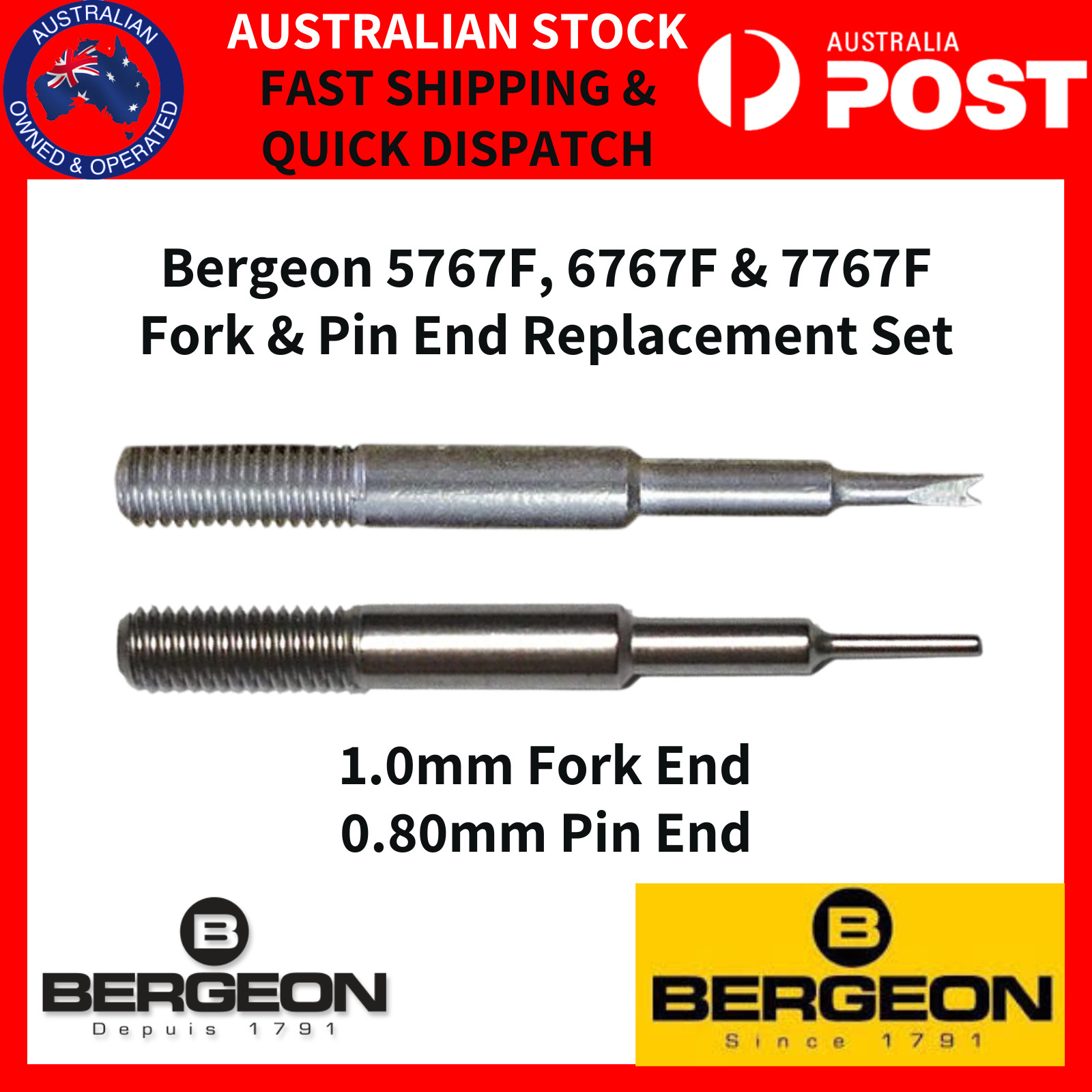 Bergeon 6767-F and 7767-F Replacement Spare Fork and Pin End Spring Bar Tool Set