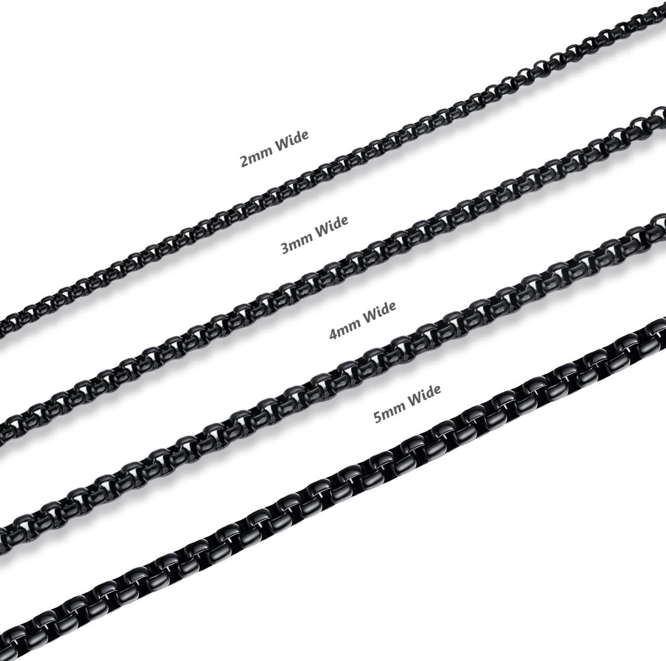 Collar de cadena tipo cable Rolo negro de acero inoxidable para hombre y mujer