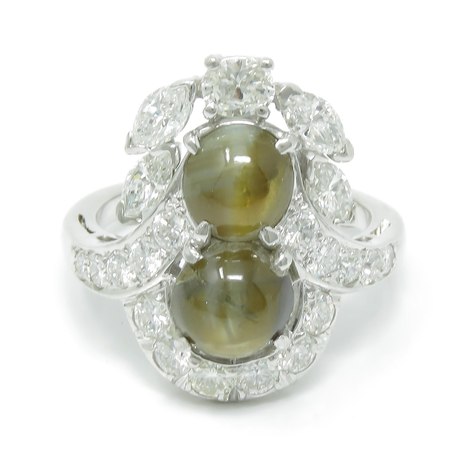 NYJEWEL Platinum 6ctw Cat Eye Chrysoberyl & Diamond Ring w serial #