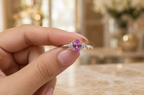 5.30 Ct Natural Pink Sapphire &Diamond Engagement Ring 14k Solid White Gold 6 7