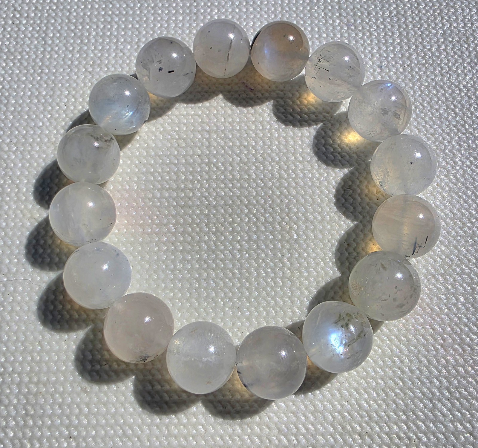 Natural Rainbow Moonstone Beaded Bracelet 13mm Blue Flash Crystal Healing AAAA+