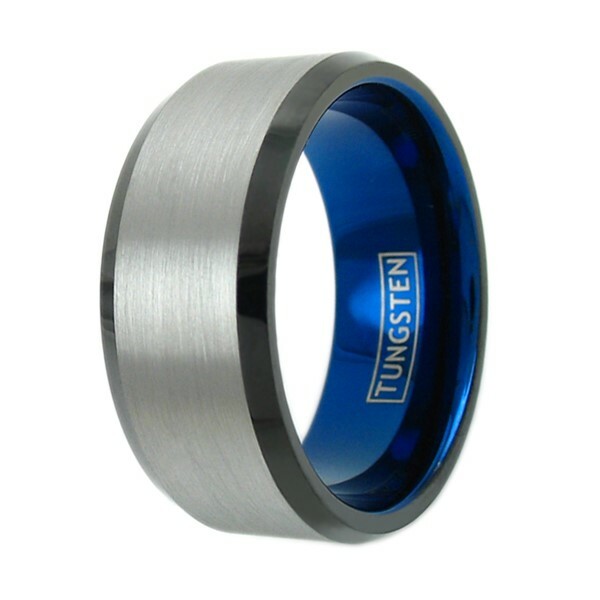 10mm Wide Men’s Tungsten Ring Brushed Center Blue Inner Band Size 9-15
