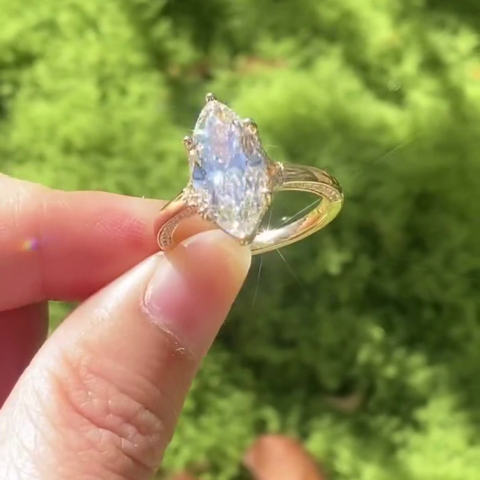 3.50CT Marquise Pave Moissanite Wedding Halo Ring 6 Prong 14K Yellow Gold Plated