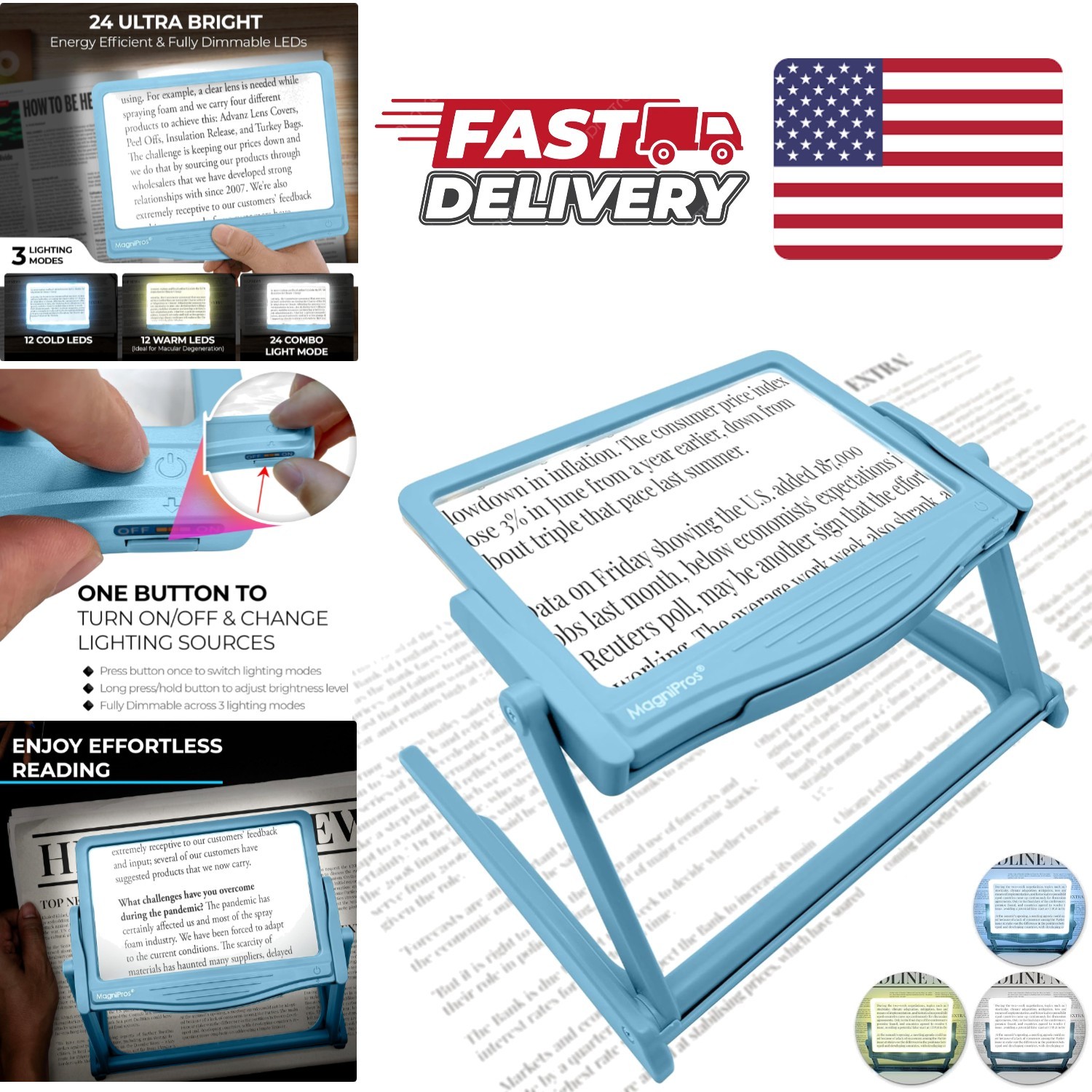 Blue LED Magnifying Glass with Stand and Anti Glare Lens for Easy Reading