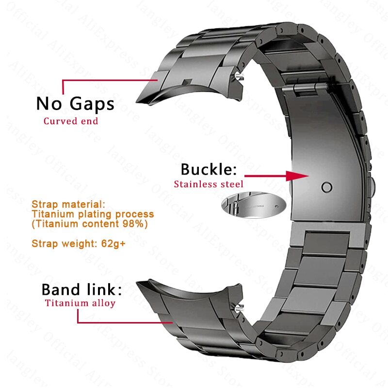 No Gaps Titanium Watch Band for Samsung Galaxy Watch 5/4 40/44mm Metal Strap
