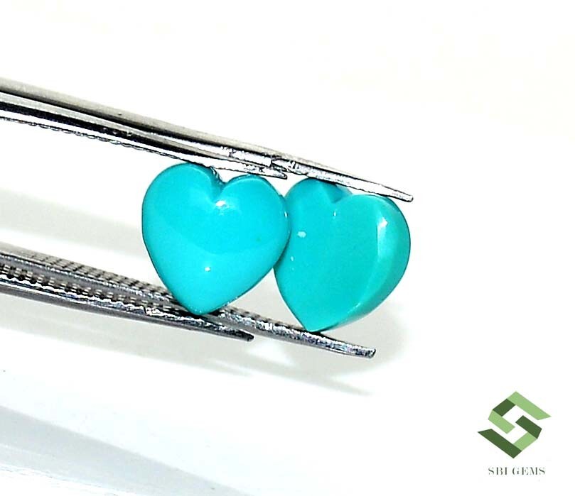 8×8 mm Natural Turquoise Heart Shape Cabochon Pair 3.26 CTS Certified Gemstones